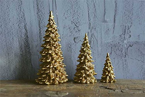 Christmas Village Trees Resin Evergreen Gold Set of 3