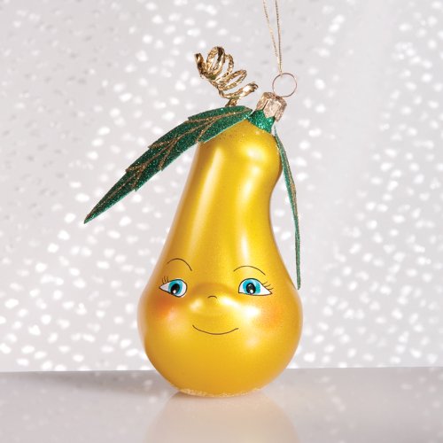 De Carlini Yellow Pear Italian Mouthblown Christmas Ornament