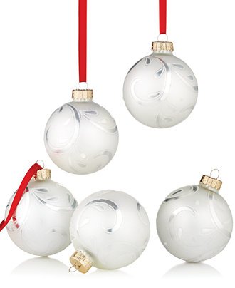 Holiday Lane Set of 5 Glass Silver Scroll Ball Ornaments
