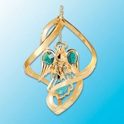 24K Gold Angel Spiral Ornament – Green Swarovski Crystal
