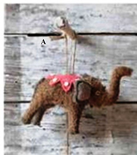 Creative Co-Op Whimsy Collection Felted Wool & Raffia Elephant Ornament, Choice of Style (A)