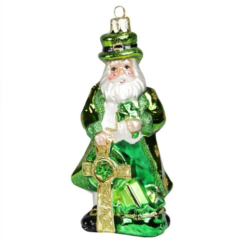 5.25″ Noble Gems Luck of the Irish Green Leprechaun Santa Glass Christmas Ornament