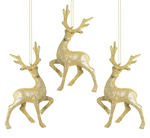 Holiday Lane Gold Glitter Deer with Antlers Christmas Ornaments (Set of 3)