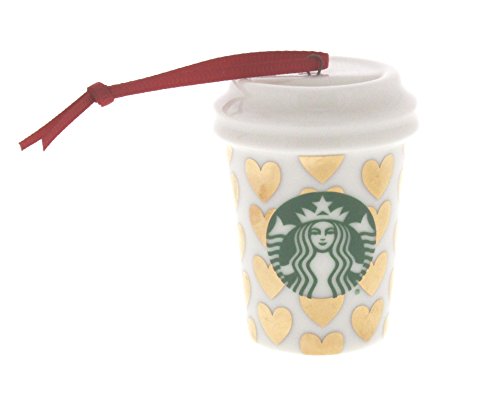 Starbucks 2015 Holiday Golden Hearts Cup Ceramic Ornament 011051437