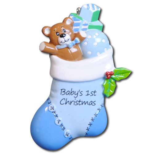 Blue Baby Boy Stocking Personalized Christmas Ornament