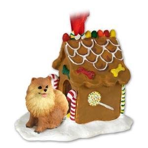 POMERANIAN Dog Red NEW Resin GINGERBREAD HOUSE Christmas Ornament 03A