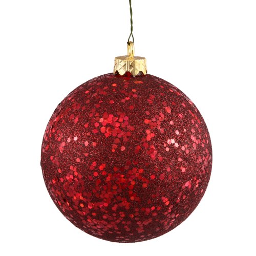 Vickerman Drilled Sequin Ball Ornaments, 4-Inch, Burgundy, 6-Pack