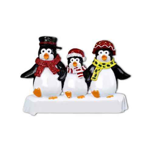 Personalizable Christmas Ornament Penguin Family of 3 People