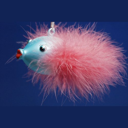 De Carlini Blue Fish Pink Feathers Italian Mouthblown Glass Christmas Ornament