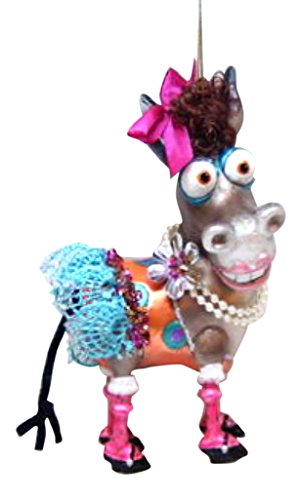 December Diamonds Blown Glass Ornament – Miss Donkey with Pink Bow
