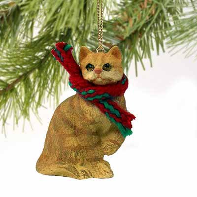 Tabby Cat Tiny Miniature One Christmas Ornament Red Shorthaired – DELIGHTFUL!