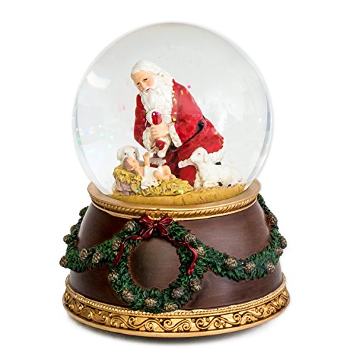 Kneeling Santa Silent Night 6 x 4 inch Christmas Water Globe Decoration