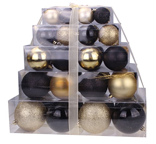 Christmas Black and Gold Shatterproof Orbs and Ornaments Cake Box – 80mm 40 Pack