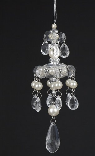 6″ Clear Round Stones with Pearl Accent Chandelier Christmas Ornament