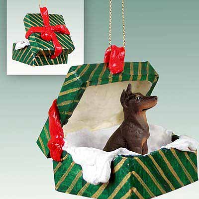 Conversation Concepts Doberman Pinscher Red w/Cropped Gift Box Green Ornament