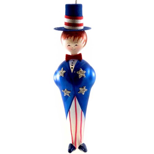 De Carlini Uncle Sam Ornament Patriotic – Blown Glass 6.25 IN