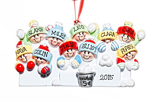 Family 10 (ten) Person Personalized Name SnowMen SnowBall Holiday Christmas Tree Ornament-Free Names Personalized – Shipped In One Day