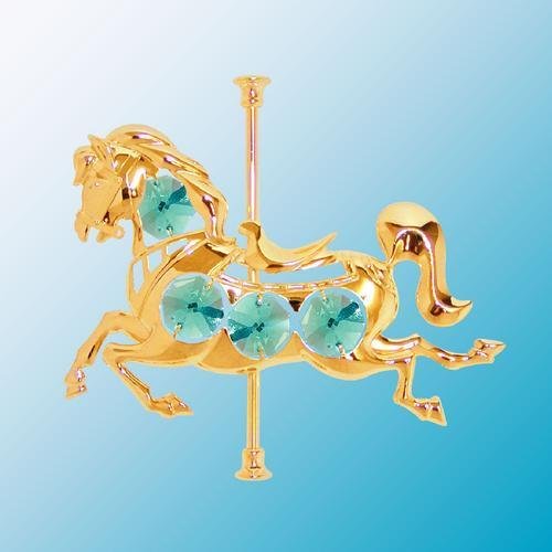 24K Gold Plated Carousel Horse Sun Catcher – Green – Swarovski Crystal
