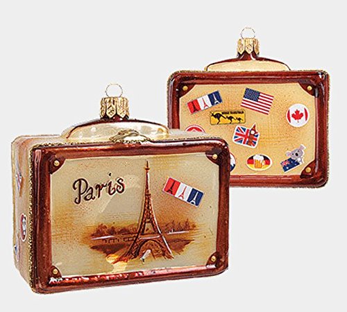 Paris France Vintage Style Travel Suitcase Glass Christmas Ornament Decoration