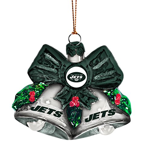 NFL New York Jets Glitter Bells Ornament, Green, 3″ x 3″