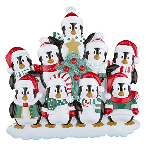 Winter Penguin Family of 9 Personalized Christmas Tree Ornament