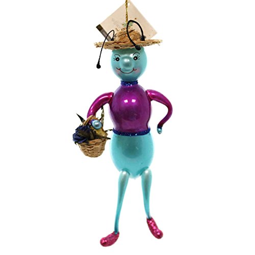 De Carlini ANT WITH STRAW HAT Blown Glass Ornament Bug Basket A5682M