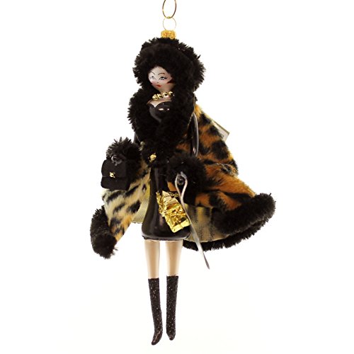 De Carlini Shopper with Leopard Coat Glass Ornament Italian DO7434M