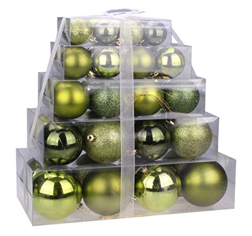 Christmas Green Assorted Shatterproof Orbs and Ornaments Cake Box – 40 Pack