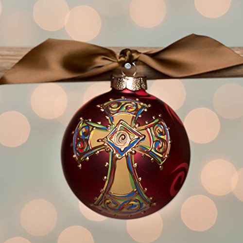 Glory Haus Bold Cross Glass Ornament, 4-Inch, Red