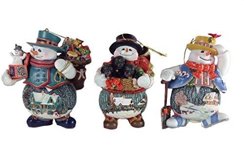 Retired Thomas Kinkade Memories of Christmas Set of 3 Snowmen Ornaments