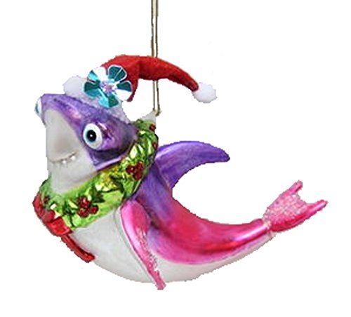 December Diamonds Blown Glass Ornament – Shark with Santa Hat