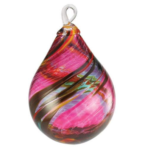 Glass Eye Studio Hand Blown Glass Raindrop Ornament – Magenta & Lace