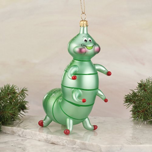 De Carlini Green Caterpillar Italian Mouthblown Christmas Ornament