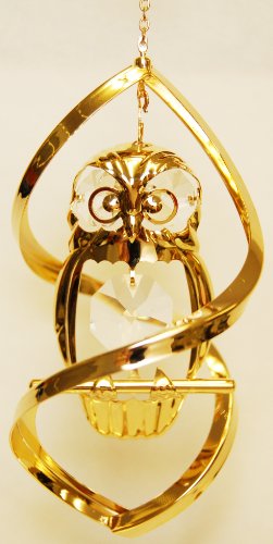 24K Gold Plated Owl Large Spiral- Swarovski Crystal