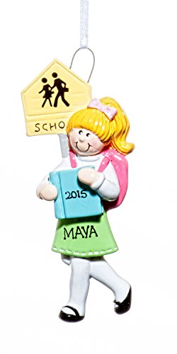 School Christmas Holiday School Girl Blonde Ornament-Free Name Personalized-Shipped In One Day