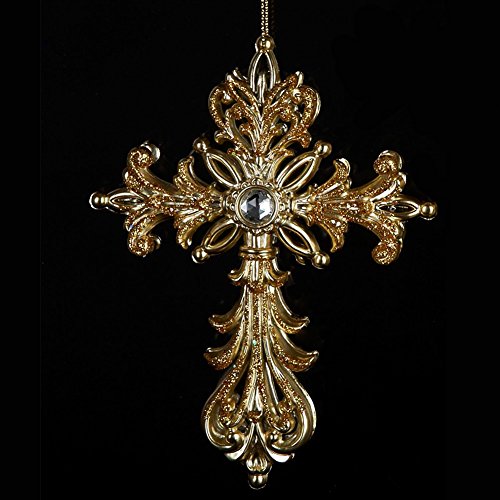 Gold Cross Christmas Ornament Acrylic w Glitter T1097-A Kurt Adler