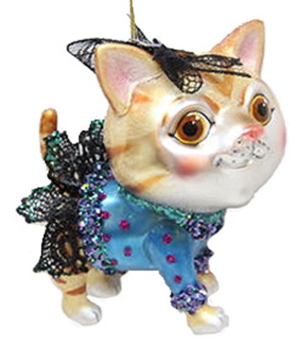 December Diamonds Blown Glass Ornament Cat in Sequin Sweater