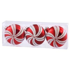 Vickerman Christmas Trees N100725 Candy Cane Flat Ball Ornament, 95mm, Red/White, Set of 3