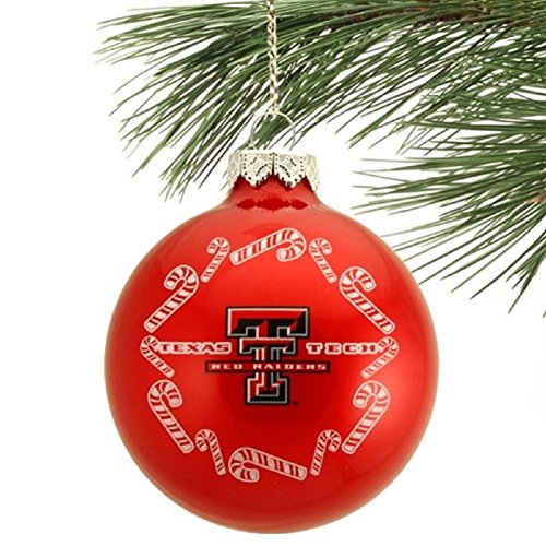NCAA Candy Cane Traditional Glass Ball Christmas Ornament- 2 5/8″-Texas Tech Red Raiders