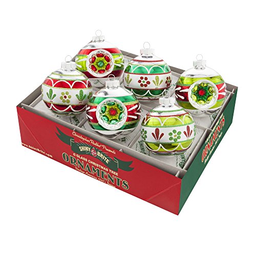 Shiny Brite Holiday Splendor Set of Six 3 Inch Round Ornaments with Reflectors