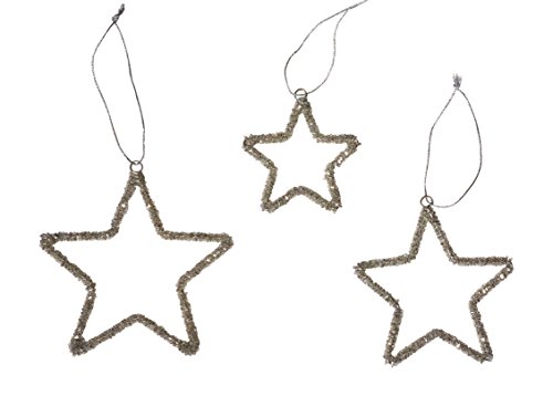 Glass Beaded Silver Star Hanging Christmas Ornaments, Set of 3