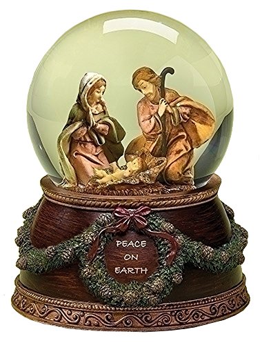 6″ Holy Family Glitter Dome W/Verse 100mm Dome Fontanini Plays The First Noel