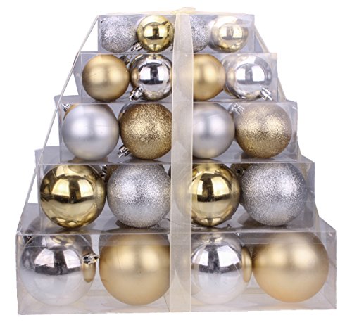 Christmas Gold, Silver, and White Shatterproof Orbs and Ornaments Cake Box – 80mm 40 Pack