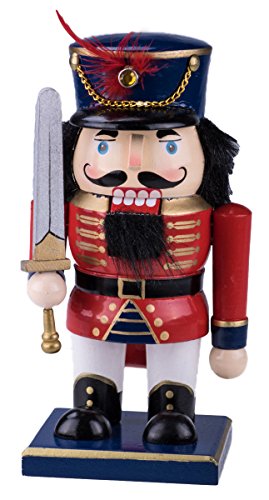 Chubby Soldier Nutcracker Decoration Figure with Crown, Boots, & Sword – 7.25″ Red, Gold, Blue, Green, White, Black