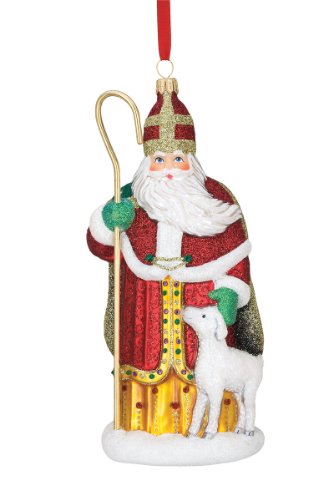 Reed & Barton European Glass Blown Saint Nicholas Ornament with Artist Signature, Height 7.5