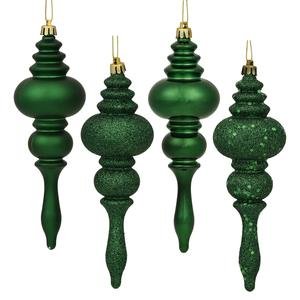 Vickerman Christmas Trees N500224 Sequin 8-Piece Finial Ornament Set, 180mm, Emerald