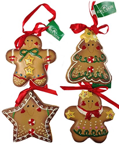 Retired Kurt Adler Set of 4 Assorted Gingerbread Pieces Ornaments