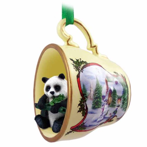 Panda Tea Cup Snowman Holiday Ornament