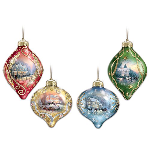 Thomas Kinkade Light Up the Season Illuminated Glass Ornaments: Set of 4 by The Bradford Exchange