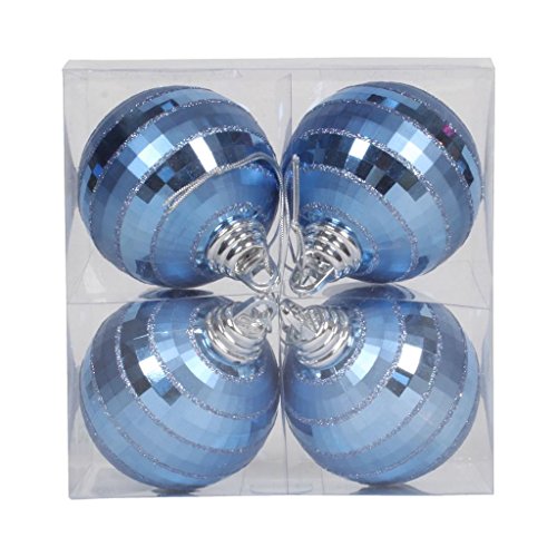 Vickerman 376744 – 4″ Lake Blue Shiny Matte Glitter Mirror Ball Christmas Tree Ornament (4 pack) (M151452)
